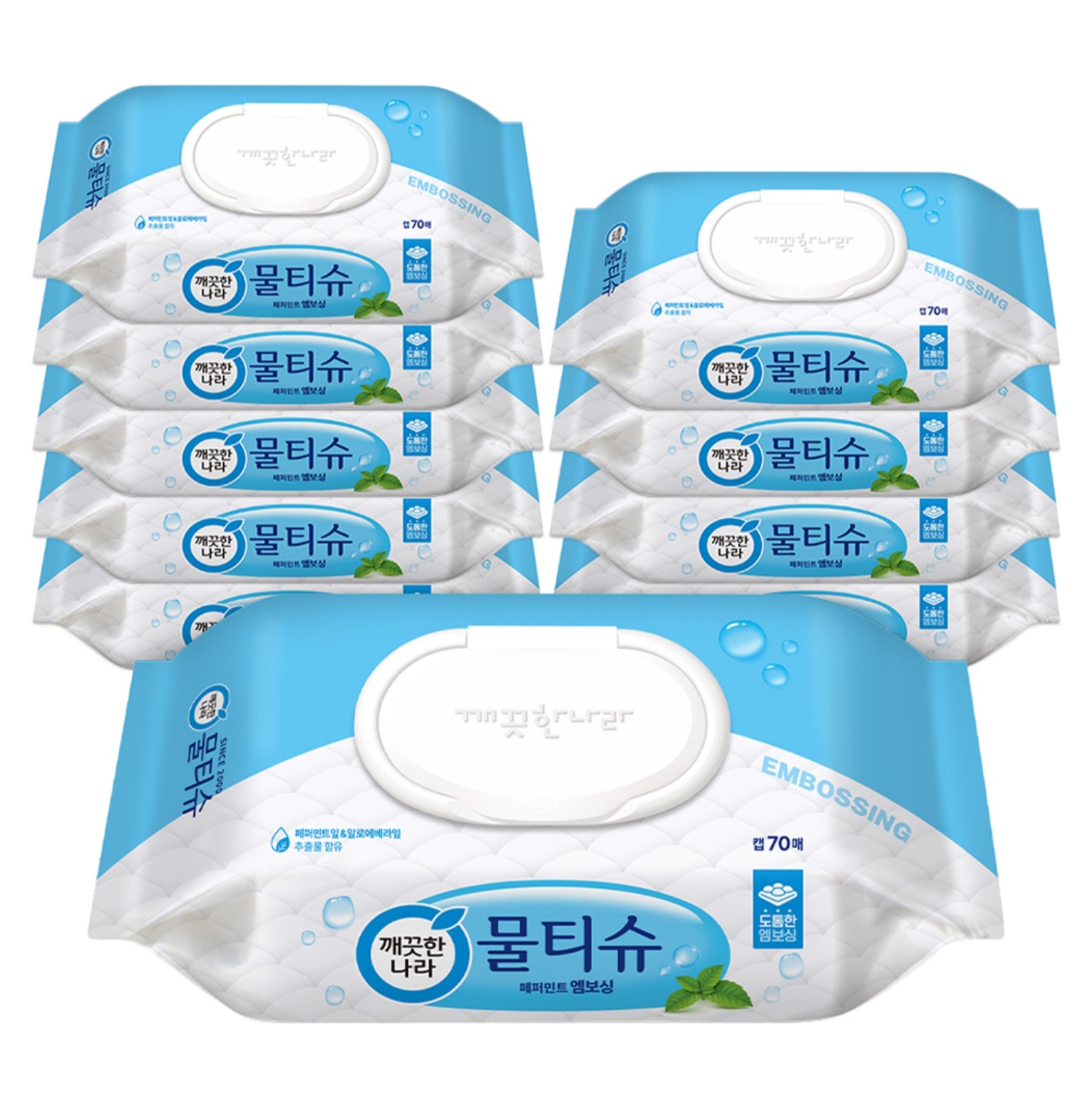 깨끗한나라 페퍼민트 물티슈 캡형 225g 70매입 10개
