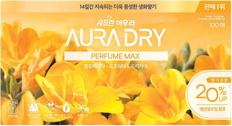 아우라 드라이 건조기시트 윌유메리미 로즈워터&프리지아 100매